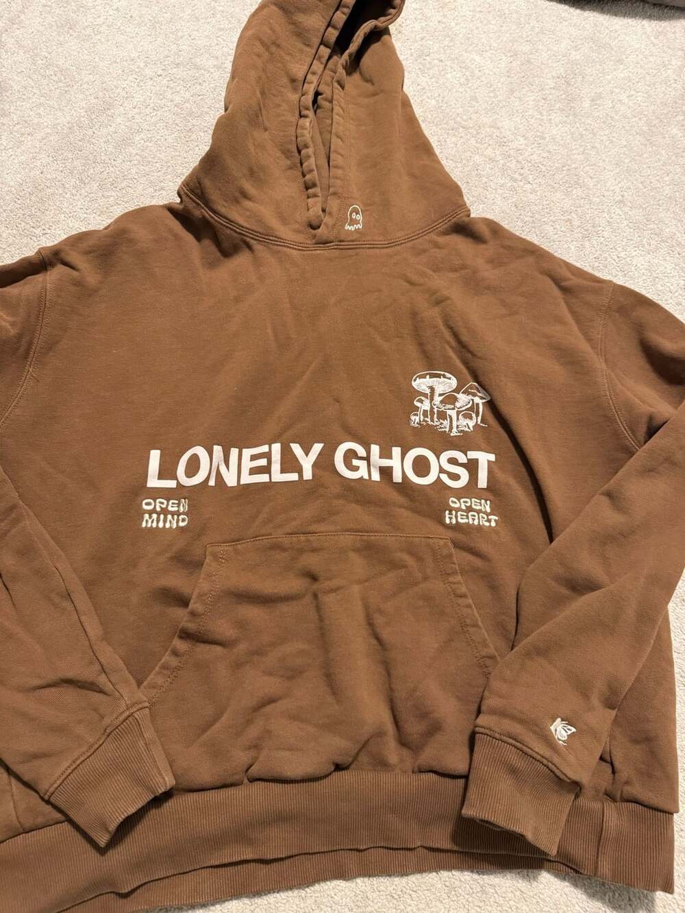 Lonely Ghost Hoodie Brown Open Mind Open Heart Mushroom